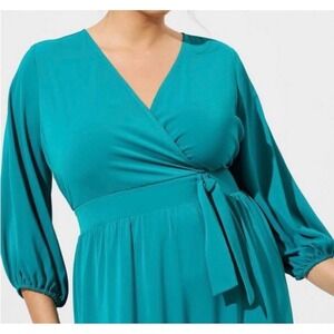 Torrid Teal Wrap Dress Preppy Bishop Sleeve Romantic Midi Size 00 10